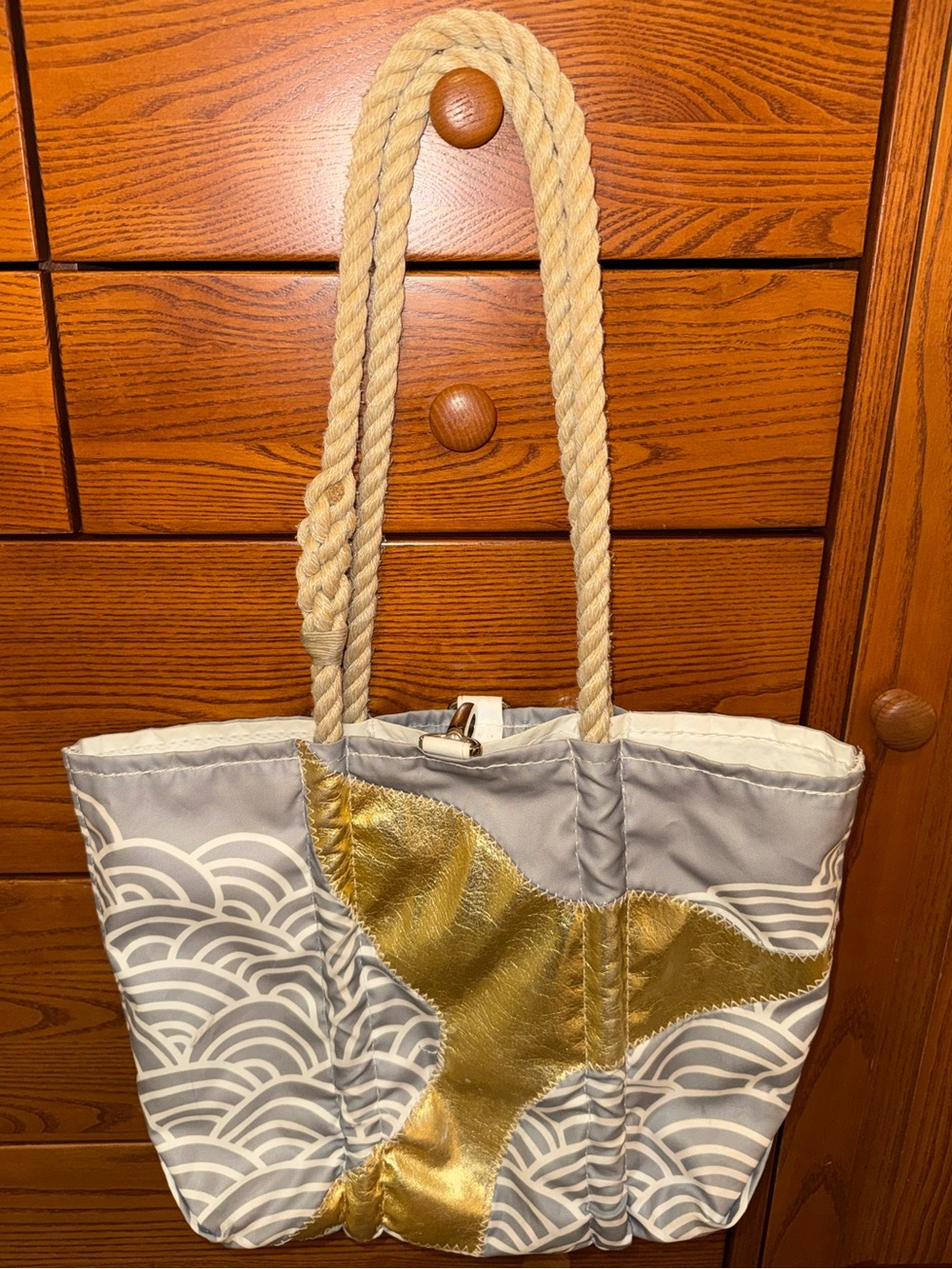 Gray and Gold Sea Bag W/ Wave-Accent Gold Whale Tail (waterproof!)